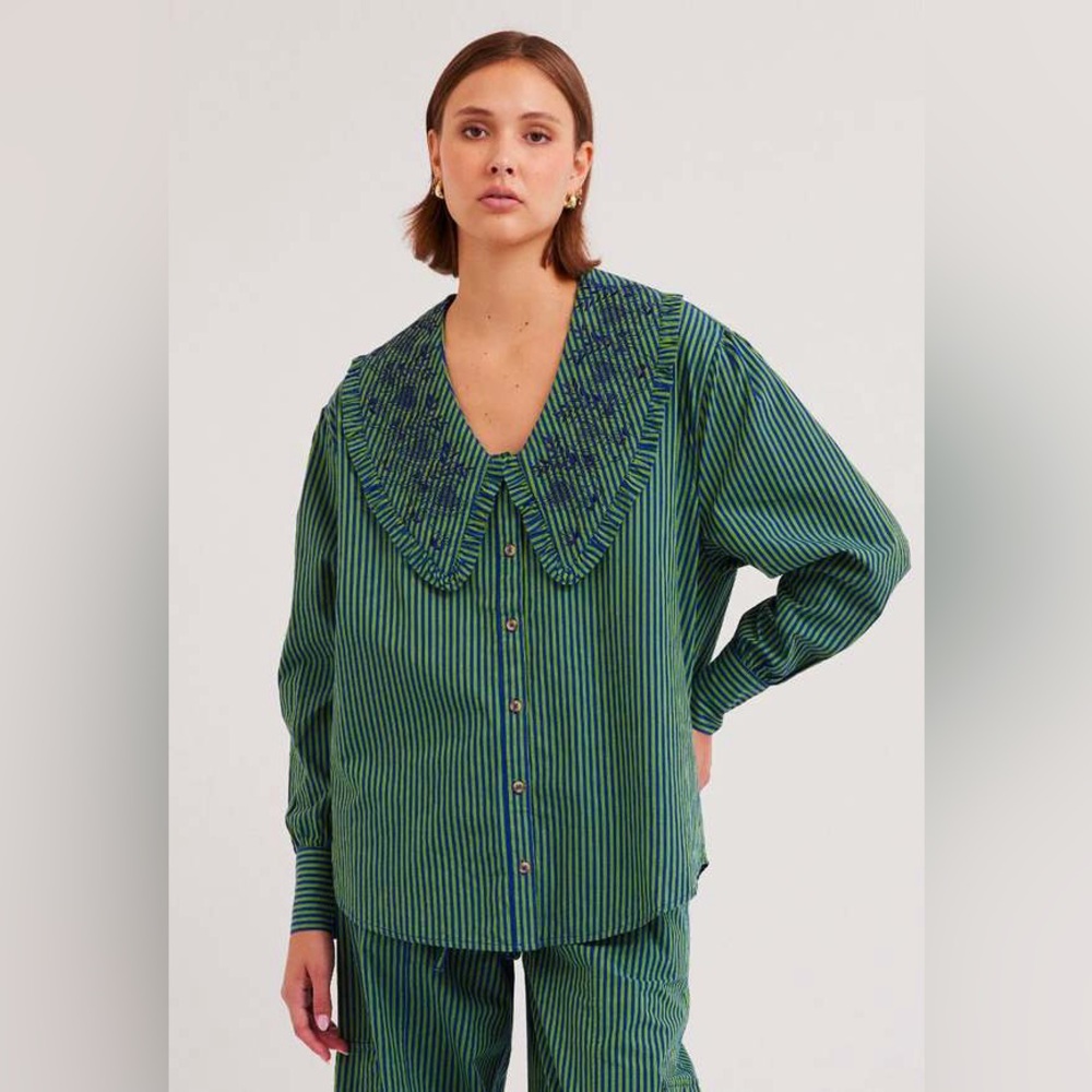 NWT damson madder fontaine blouse blue/green stripe- UK8/US4